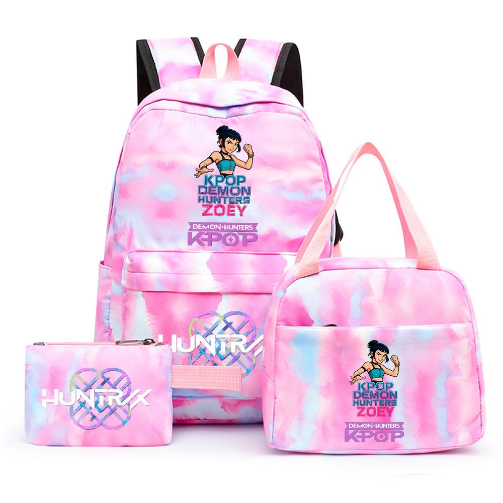 3Pcs/set Cartoon Demon Hunters Printed Backpack with Lunch Bag Pencil Case for Teenager Girl Boy Large Capacity Waterproof Bookbag Gift Mochila