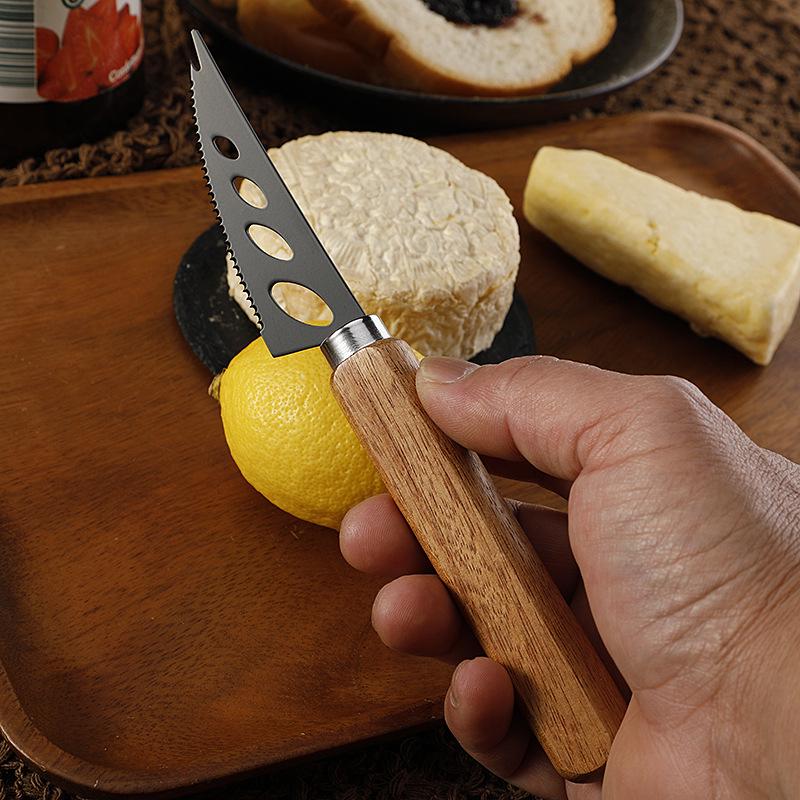 In-Stock Cheese & Butter Knife Set: Stainless Steel Black Blade with Acacia Wood Handles, Western Cutlery