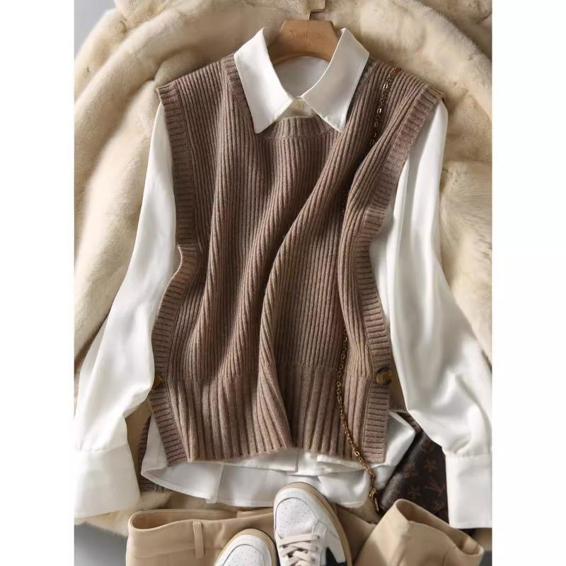 Women S French Style Loose Knit Sleeveless Vest Autumn Winter Outerwear
