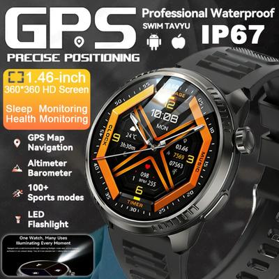 New Outdoor Smart Watch GPS Track SOS LED Flashlight Altimeter Barometer Health Monitoring 100+Sports Mode Waterproof Smartwatch