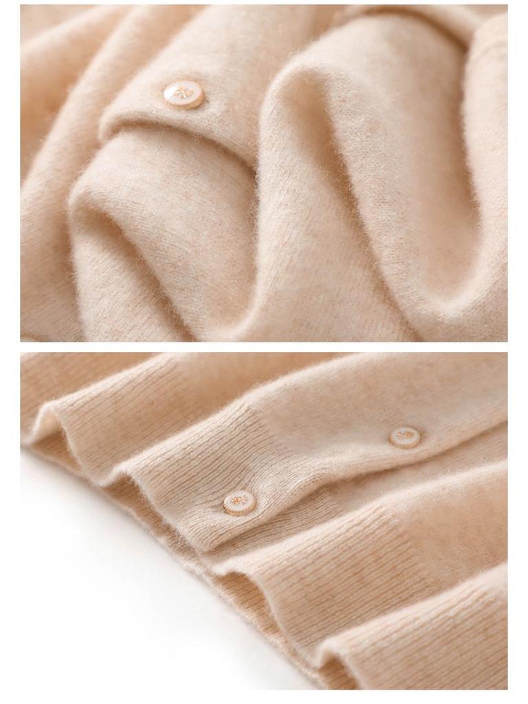 Women's Loose Fit Cashmere Raglan Cardigan – Round Neck, Long Sleeve, Solid Color