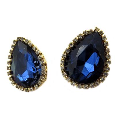 [P4820] - 'Sissi' Designer Clips Blue Sapphire Gold - 30x23 Mm