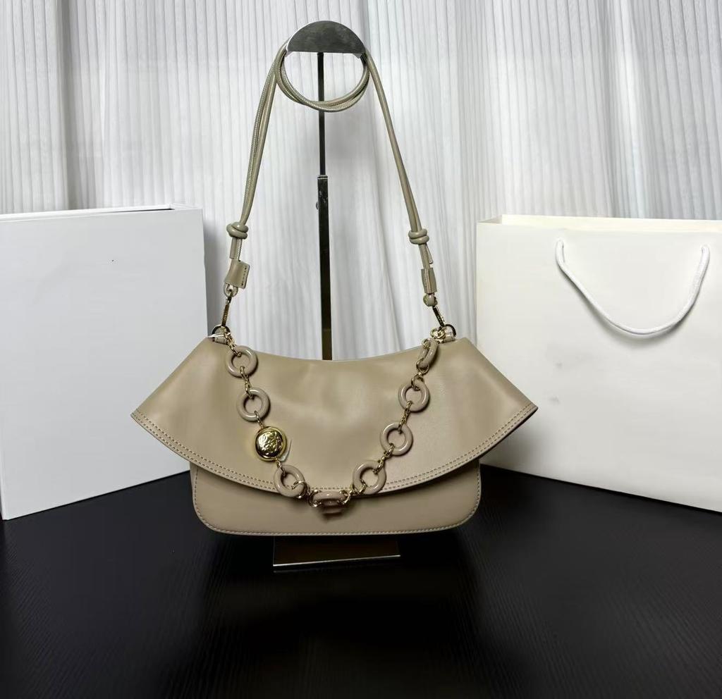 Genuine leather flip-top classic and fashionable tote bag, high-end light luxury chain underarm wave bag