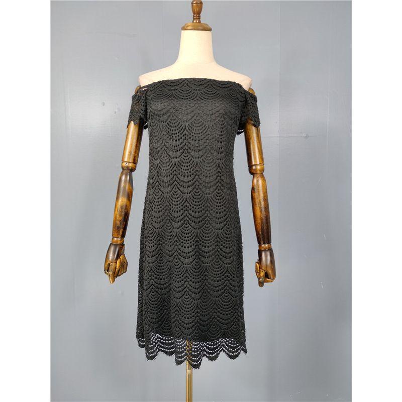 

Foreign Trade Order Li s off-Neck Lace Slim fit Slimming Sexy Gyaru Heavy Industry High Quality A Word All-Matching Dress Black XS