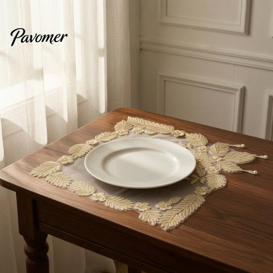Anti Scald Table Protectors for Home Floral Embroidered Placemat, Heat Insulation Mat with Beads, Decorative Mats Dressing Retro Coaster Wedding