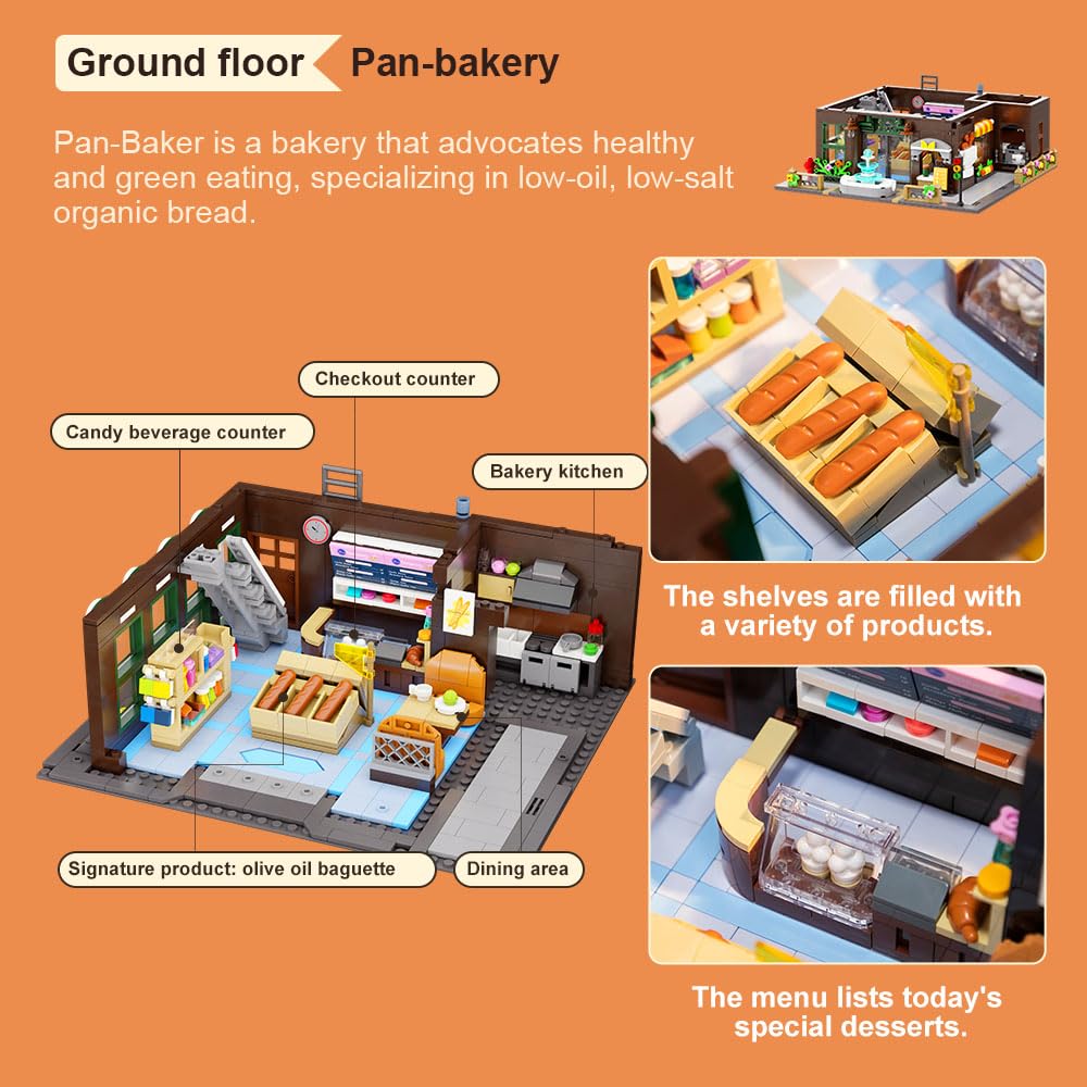 PANTASY Bakery Building Set, European-Style Bakery, Retro Street Model, DIY Building Blocks for Adults, Interior Collection