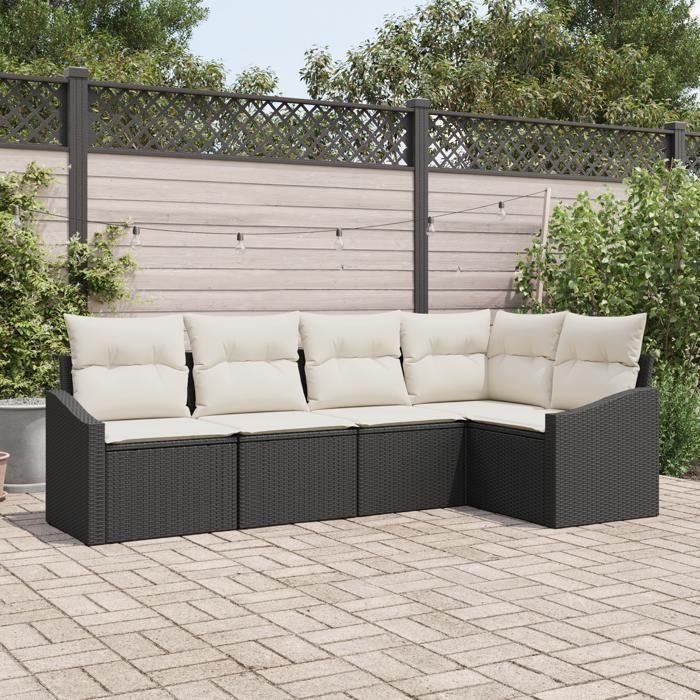 VidaXL Ensemble de salle à manger de jardin 5 pièces avec coussins en poly-rattan noir 3355386