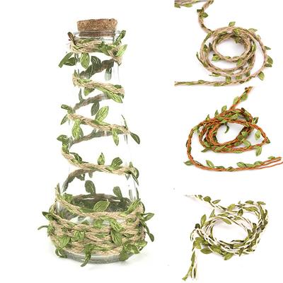 10m Cloth Hemp Rope Artificial Green Leaves Rattan DIY Craft Decorative Ribbon Christmas Ornament