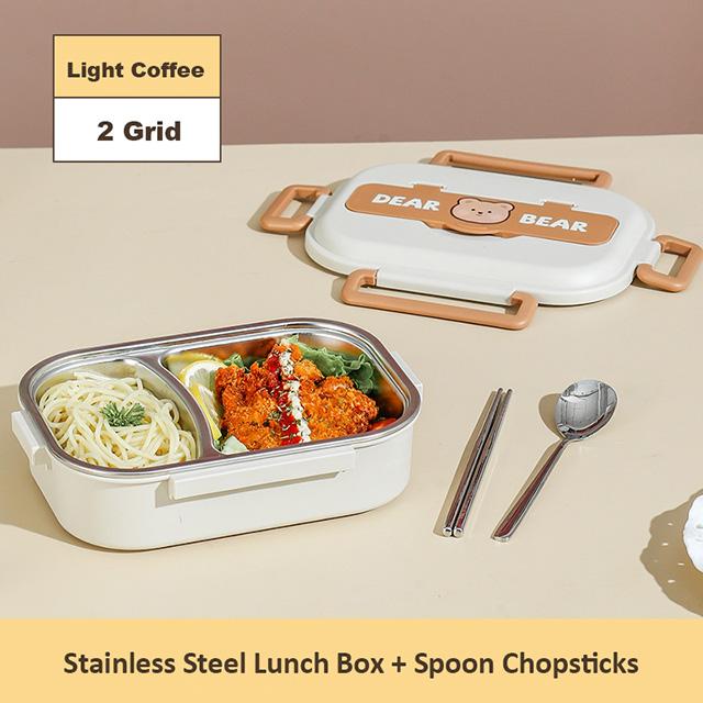 Lunchlåda i 304 rostfritt stål för vuxna barn skola kontor mikrovågsbar bentolåda med väska isolerade matförvaringsbehållare