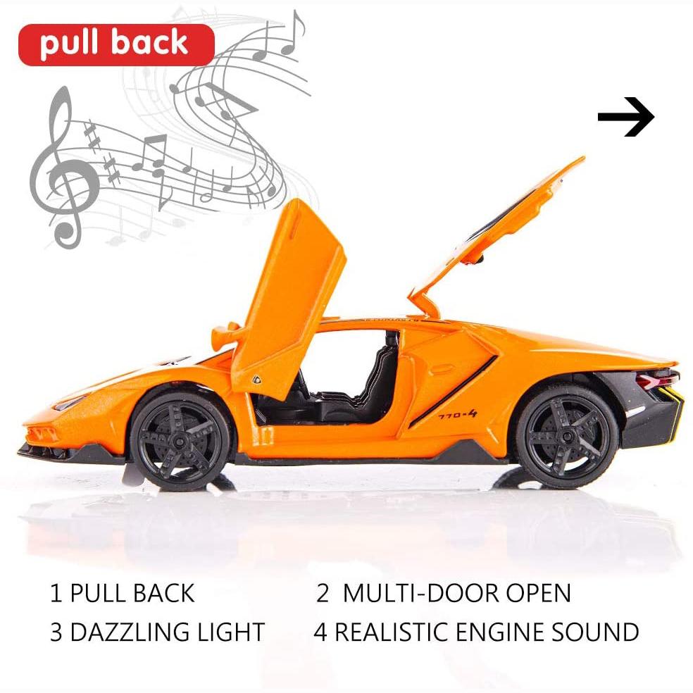 1:32 Lamborghini LP770 Car Model Toy, with Sound and Light Pull Back Car Zinc Alloy Toys for Kids Boy Girl Gift