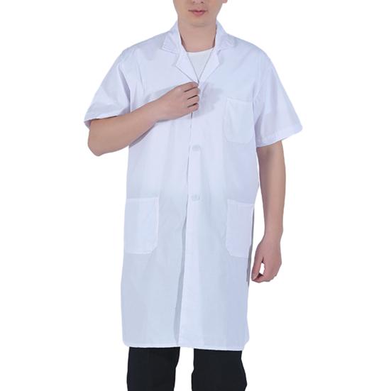 Professionell Lapel Lång Kortärmad Vit Kappa Unisex Studenter Knappar Knappslå Fickor Laboratory Food Factory Arbetskläder