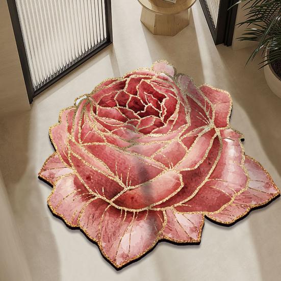 Floor Mat 3D Flower Design Anti-Slip Wear-Resistant Backing Quick-Drying Drainage Mat Bath Entrance Rug