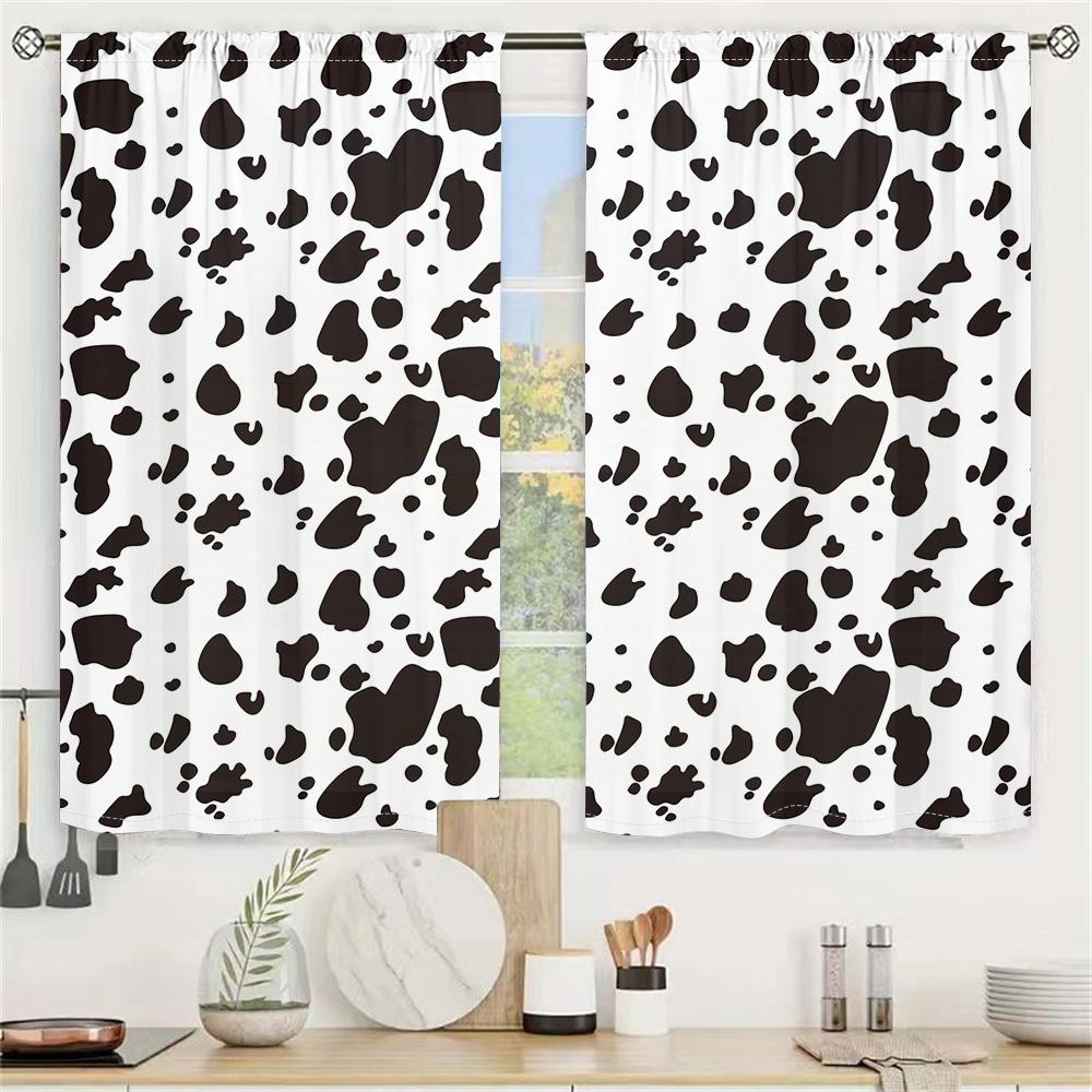 2Pcs Animal Texture Curtains Cow Spots Pattern Living Room Bedroom Kids Room Sunshade Fun Farm Theme Decor Curtains