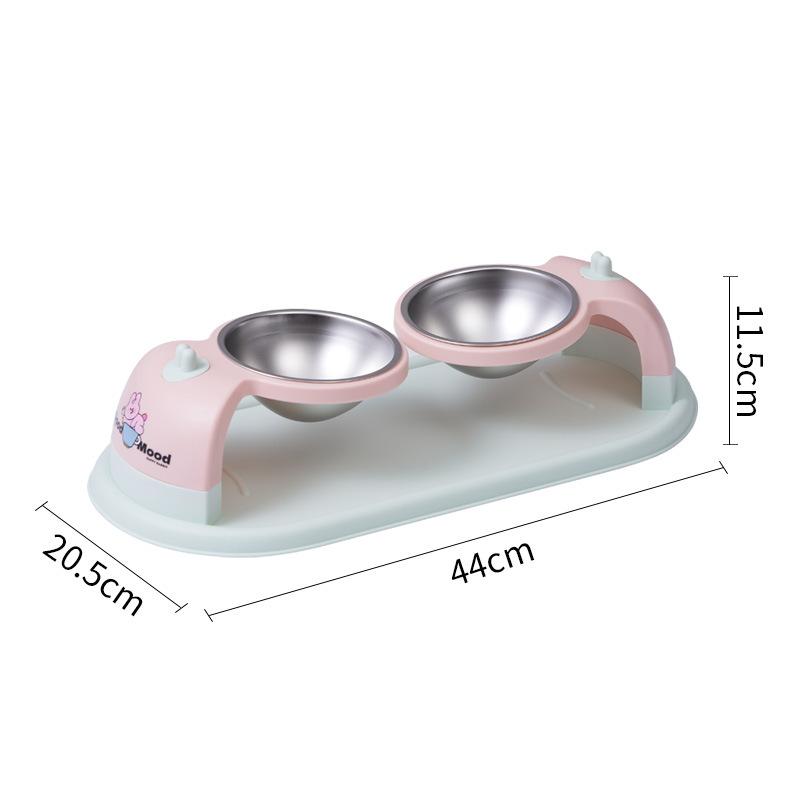 Cat bowl, dog bowl, pet stainless steel double bowl, suspended neck protection elevated bowl, anti slip and anti knock pet bowl зелёный