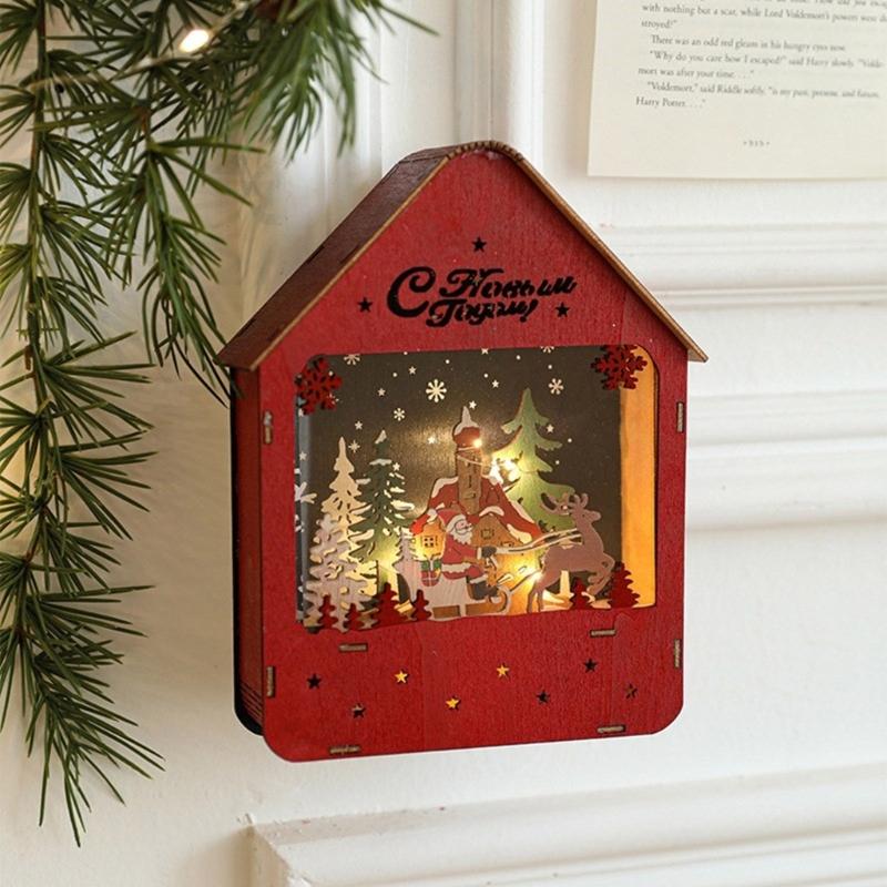 Christmas Cottage Decors Handcrafts LED Lighted Cabin House Festival Ornament for Home and Office Tabletop Display