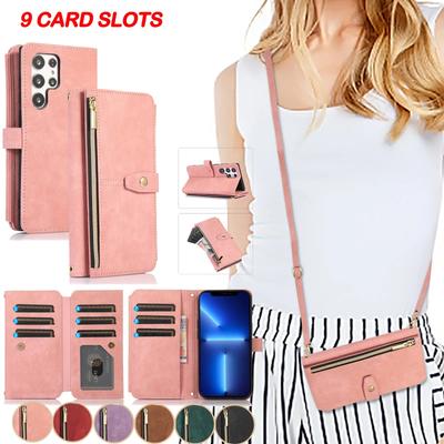 Portefeuille Bandoulière Étui de Téléphone pour Samsung Galaxy S21 S23 FE S24 S22 Plus S25 Ultra A16 A06 A36 A56 A15 A55 A35 Porte-Cartes Cuir