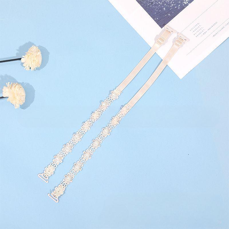 

2 шт. сексуальные модные невидимые бретельки бюстгальтера модное кружевное нижнее белье Aglet противоскользящие пряжки кружевные бретельки бежевый