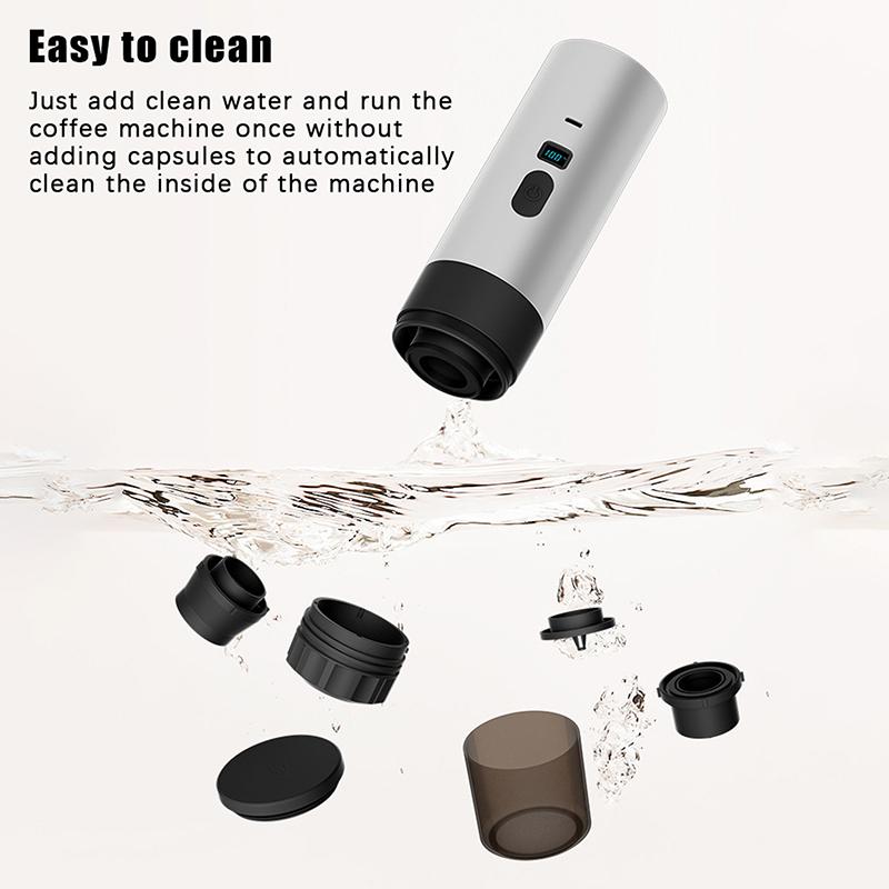 Tragbare elektrische Kaffeemaschine 3-in-1 Kapsel-Kaffeemühle Reise-Kaffeemaschine mit kabelloser Heizung für Auto und Zuhause Camping