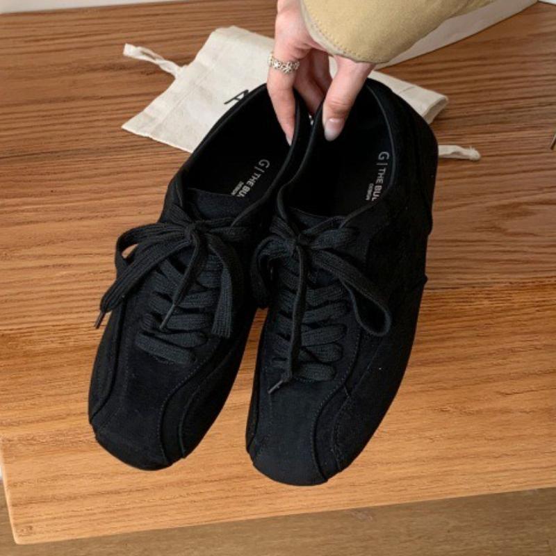 Suede Retro Lace Up Casual Flat Shoes Women Comfort Shallow Autumn Footwear Female Brown Fashion  Ballet Sneakers Women