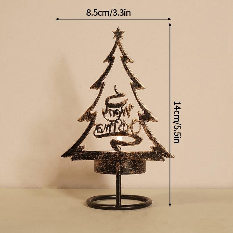 Christmas Candle Holders Xmas Tree Candlesticks Merry Christmas Iron Decoration Ornament Desktop Wooden Santa Claus Candlestick