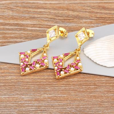 

Nidin Japan and Korea New Fashion Long Drop Earrings Inlaid Zircon Pearl Shiny Temperament Ear Jewelry Anniversary Party Gifts