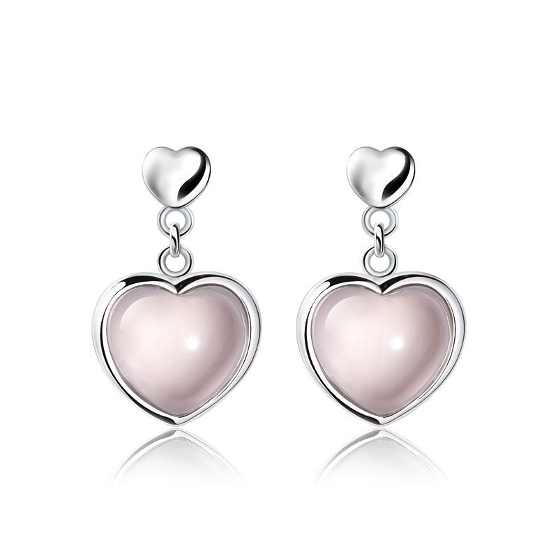 925 Sterling Silver Opal Heart Stud Earrings For Women Grils Wedding Gift Female Accesorios Pendientes Mujer Moda