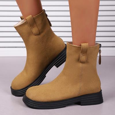 Bottes de mode pour femmes 2025 Bout rond Talon carré Fermeture éclair arrière Bottines en daim Rétro Tout-aller Printemps et Automne Bottes simples