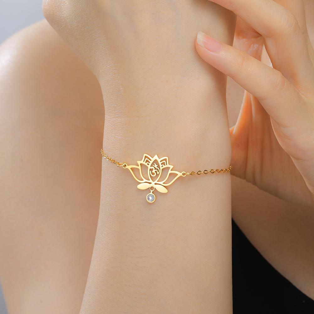 Dawapara Spiritual Lotus Flower Bracelet OM Protection Amulet Yoga Healing Inspirational Gift for Women Stainless Steel Jewelry