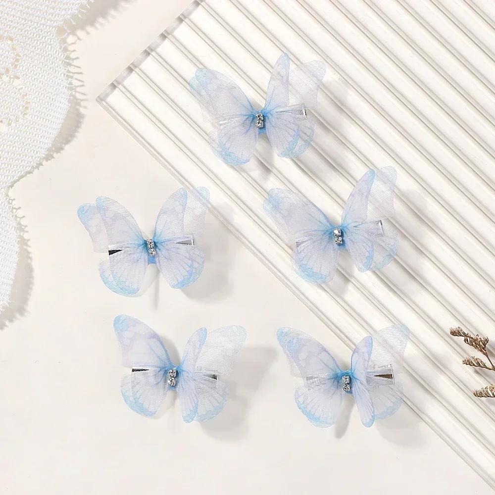 5 Stück/Set Schmetterling Haarspangen Prinzessin Mesh Doppellagig für Mädchen Kinder Hübsche Haarnadeln Geburtstagsgeschenk Haarschmuck