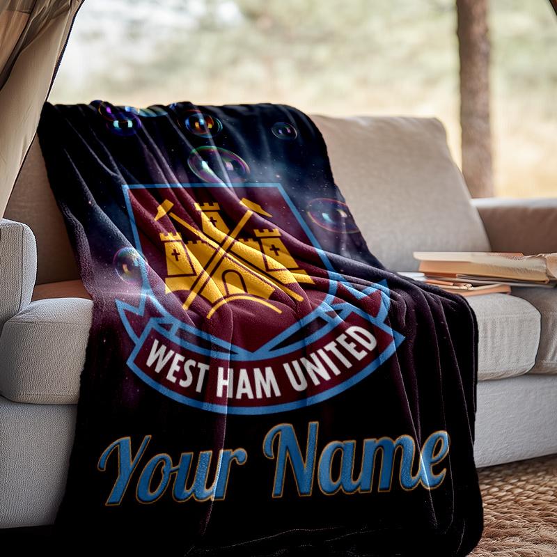 Custom Name West Ham United Throw Blanket - Perfect for Couch, Bed, Office, and outdoor Travel - Ideal Gift for Christmas & Holidays
