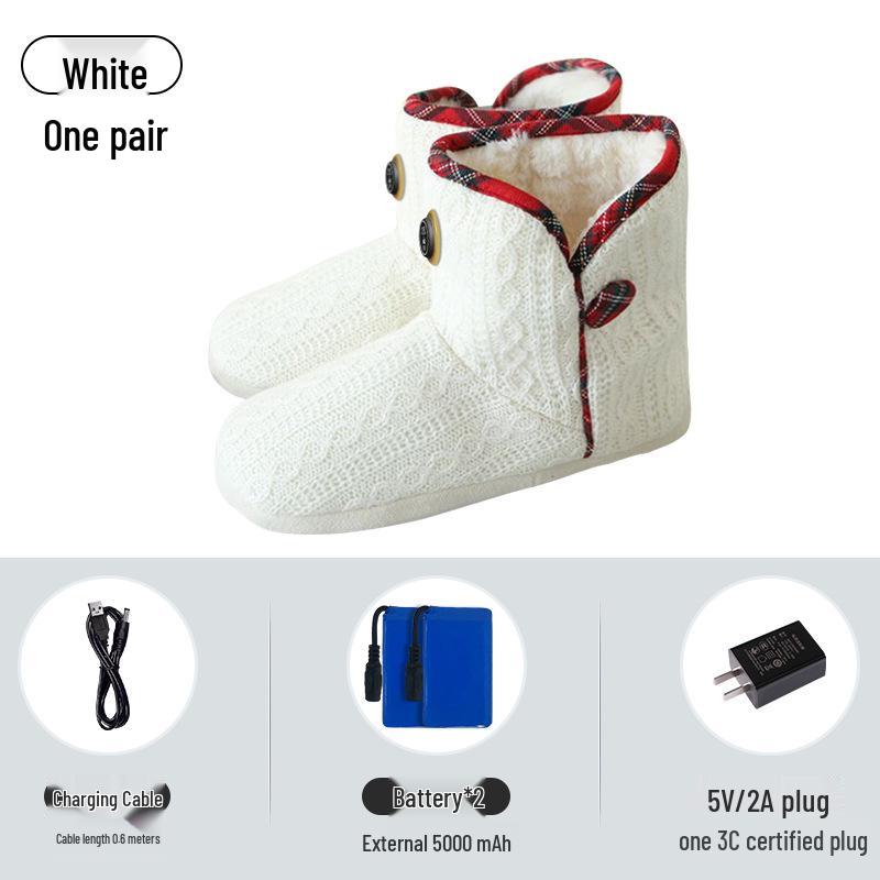 Rechargeable Electric Heated Snow Boots Women - Warm Cotton Shoes with Heating Insoles L (Fits 40-41) белый