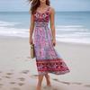 Summer New European and American Style Printing Sleeveless Long Dress Seaside Vacation Bohemian Dress Women's Clothing