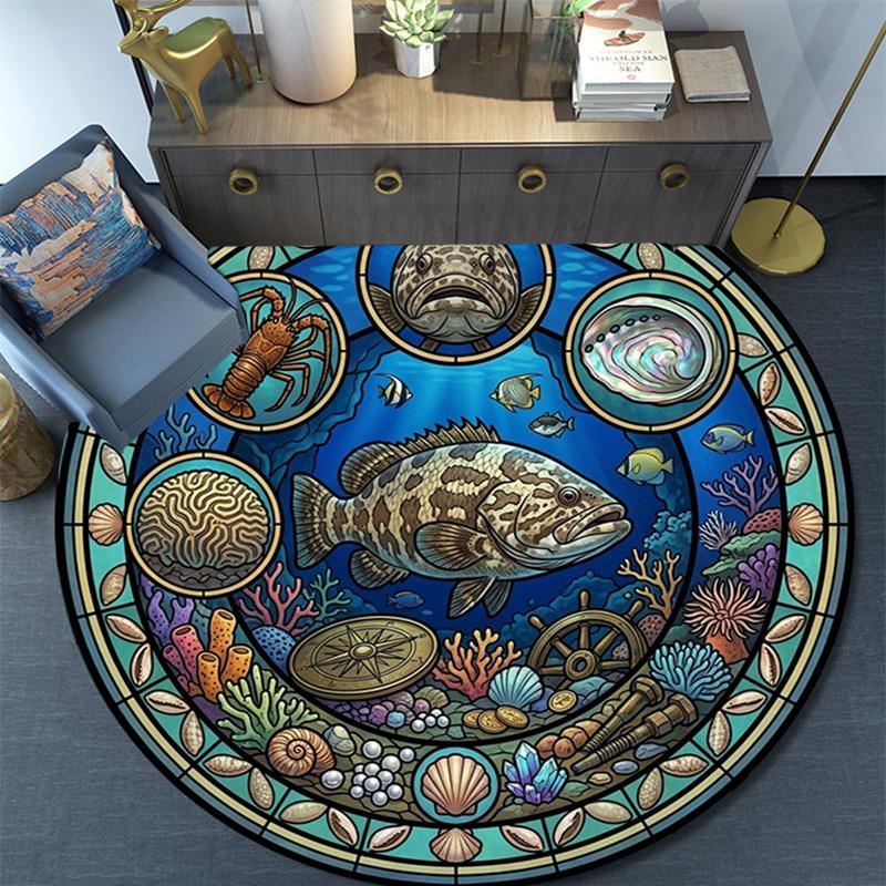 Marine Life Glass Round Area Rug Under Office Chairs Bedroom Living Room Home Decor