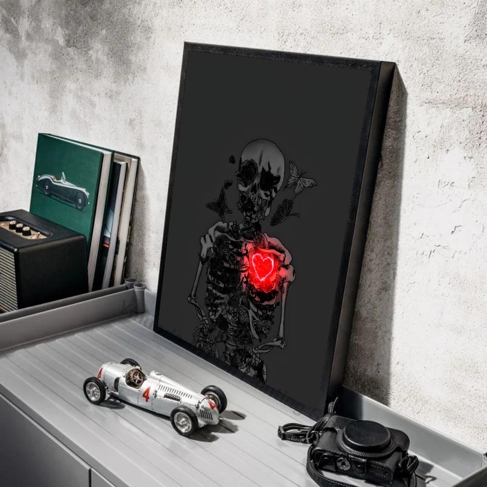 1pc Simple Skull Love Married In Love Poster Stickers Art Wall Murals Decor Game Room Decor Gifts Kawaii HD Painting Cat Cars