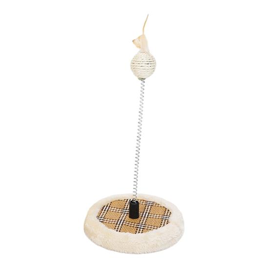 Interactive Cat Scratcher Woven Cooling Mat Base with Cat Spring Toy Cat Scratching Ball with Feather for Indoor Cats Solo Entertainment A