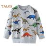 Unisex Children Sweatshirt Cartoon Dinosaur Printing Elastic Cuffs And Hem Round Neck Long Sleeve Loose Kids Top for Sport School Daily