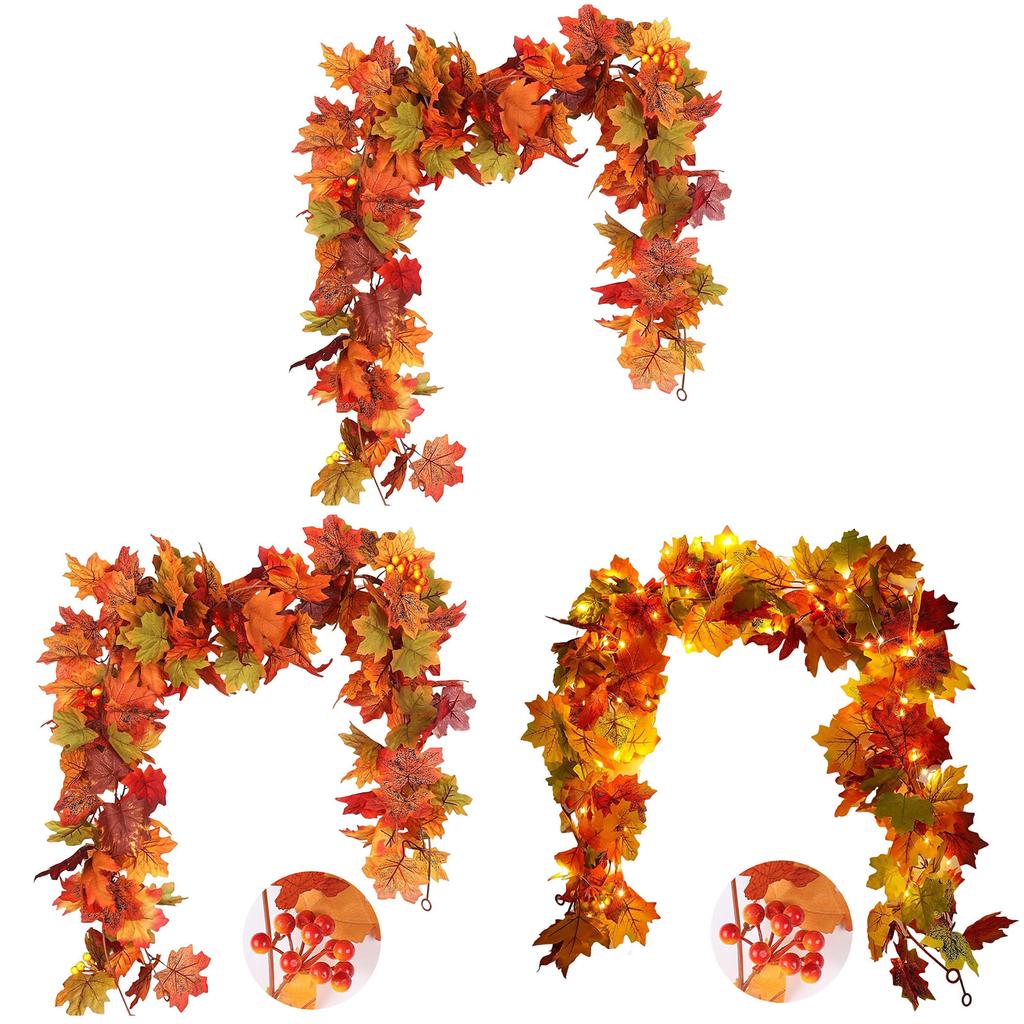 Herbst-Ahornblatt-Girlande Wasserdichte Künstliche Herbstlaub-Girlande Simulation Ahornblatt-Rattan für Kamin Party Weihnachten