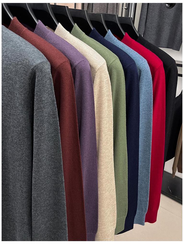 Men's Wool Round Neck Sweater - Long Sleeve, Casual, Versatile Knitwear for Spring and Autumn.