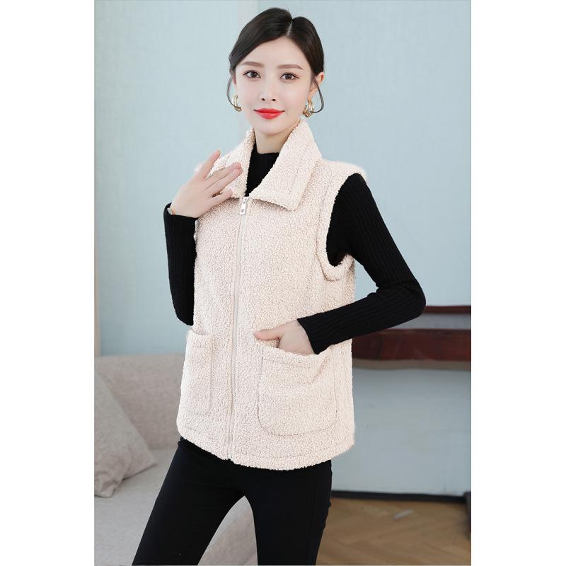 Women's Solid Color Lambswool Vest Short Style Grained Velvet Vest
