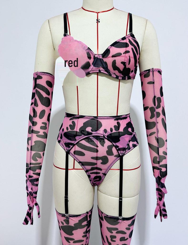 "Colorful Tie-Dye European & American 5-Piece Lingerie Set with Gloves and Stockings"