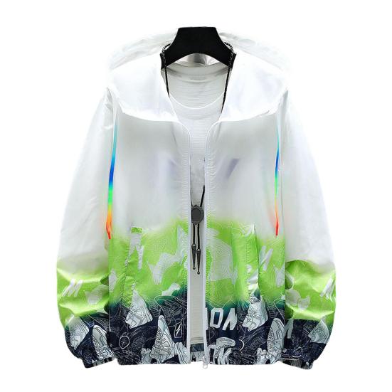 Men Sun Protection Clothing Hooded Long Sleeve Pockets Sunscreen Jacket Zipper Placket Shoes Print Quick Drying Windbreaker