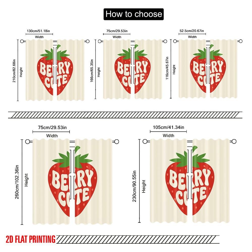 2ks 2D plochý tisk Záclona Velmi roztomilá jahodová látka Bez elektřiny Sváteční dekorace do ložnice kanceláře obývacího pokoje