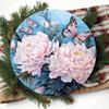 Outdoor Metal Wreath Sign Peony Butterfly Door Decor Wall Art Hanging 8x8 Inch
