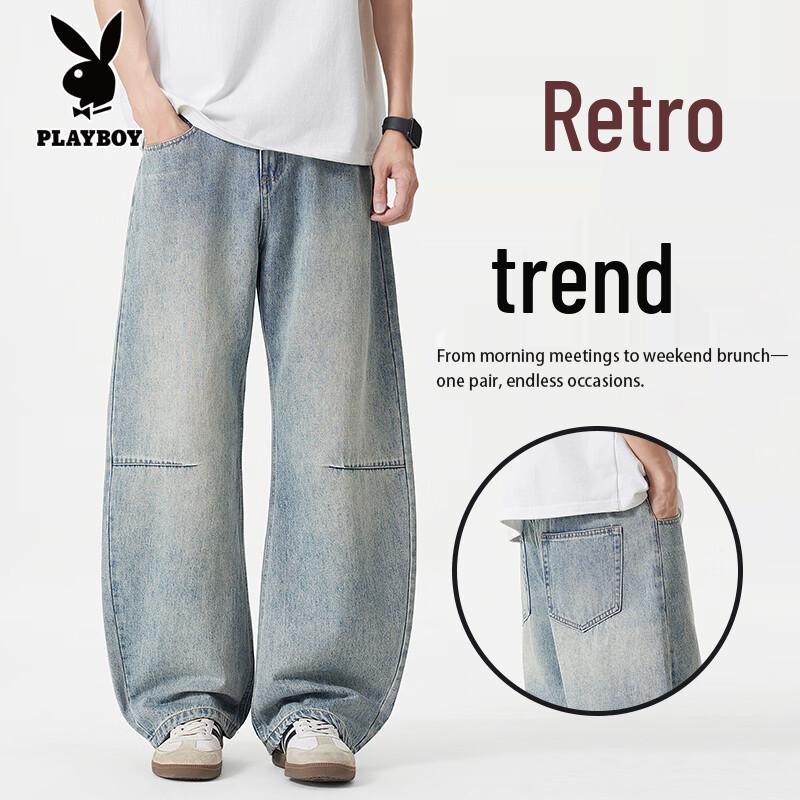 PLAYBOY Men s Retro Washed Loose Straight Jeans 33