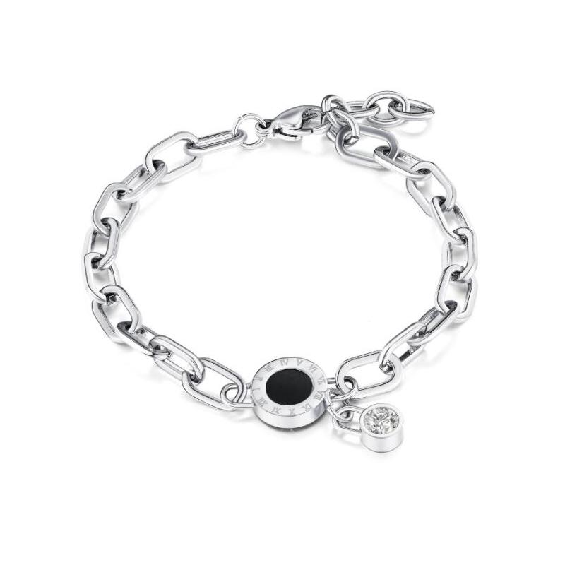 Bijuterii fine din oțel inoxidabil Brățări cu lanț cu etichetă rotundă neagră Brățară cu cifre romane pentru femei Bijuterii clasice Dropshipping