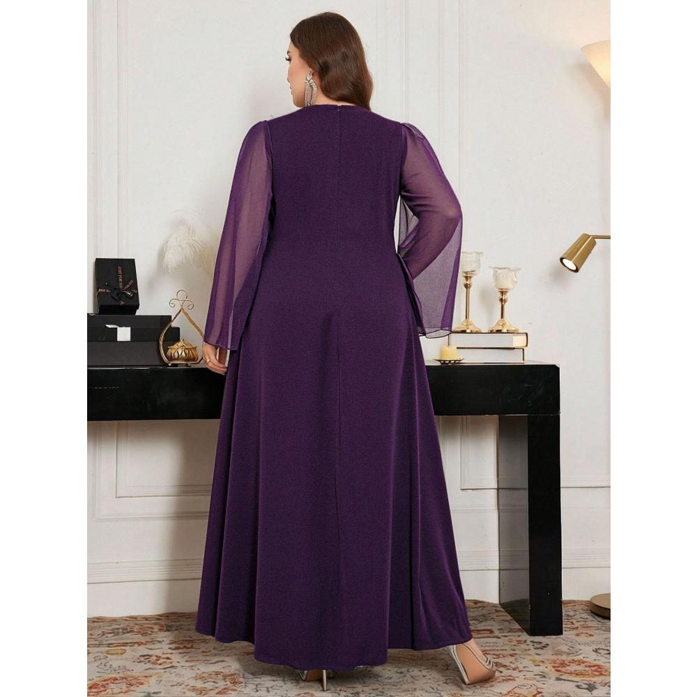 Plus Size Elegant Round Neck Beaded Embroidered Sequin Evening Gown Formal Wedding Party Bridesmaid Dress