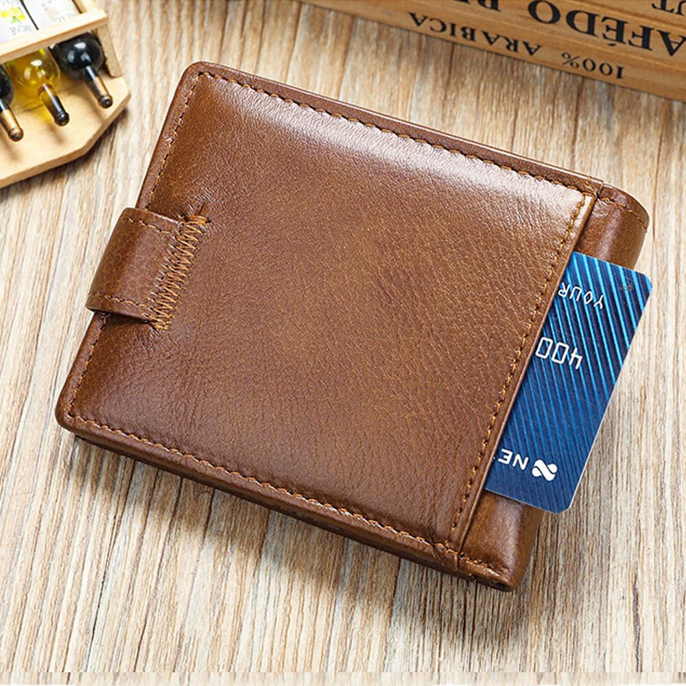 Men's Full-Grain Cowhide Leather Bifold Wallet with Coin Pocket - Slim & Durable