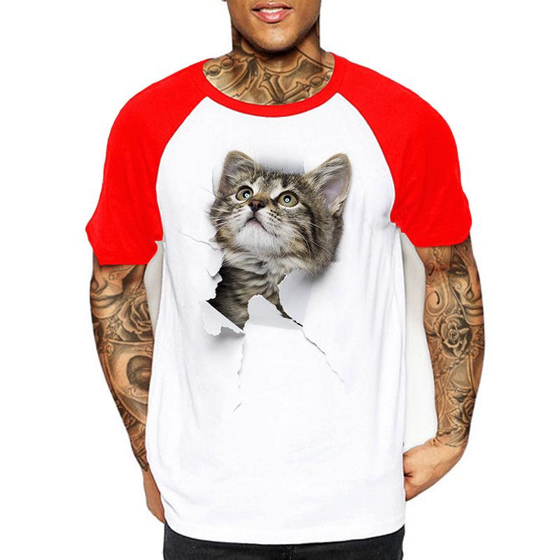 3D Cat Print Summer Men's T-shirt Street Unisex Clothes Plus Size Comfortable Round Neck Short-sleeved Men's T-shirt Top S-3XL