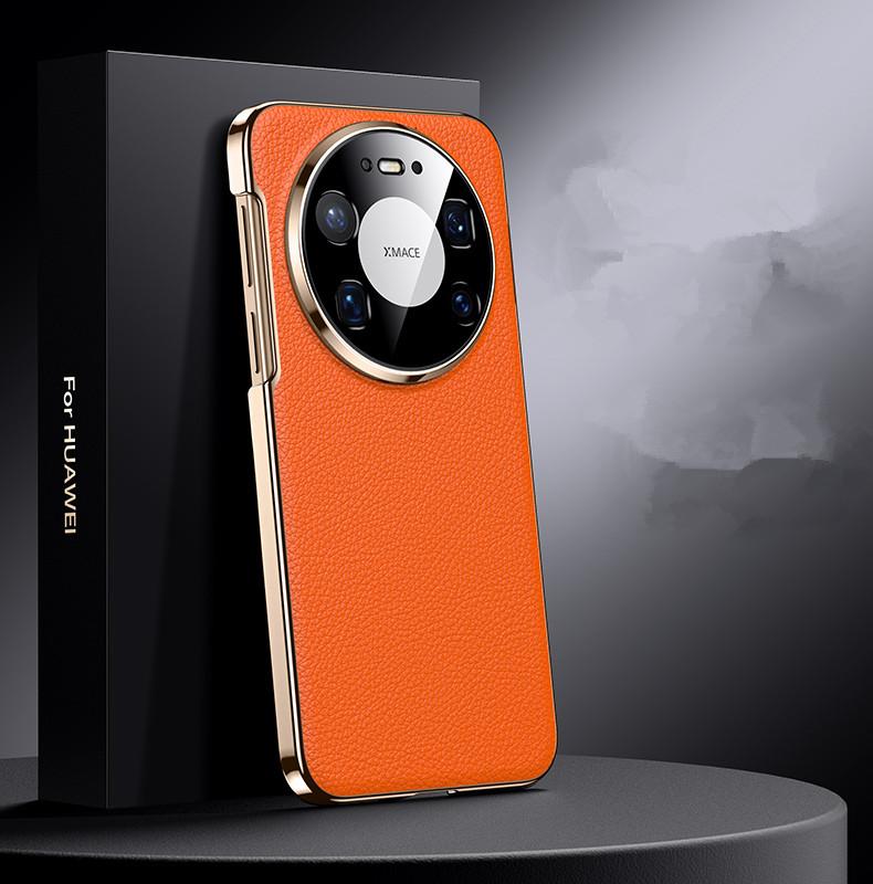 Luxuriöse Schutzhülle aus vollnarbigem Echtleder für Huawei Mate 80 Pro Max RS mit Aussparung für die Kameralinse, klassisches Litschi-Design