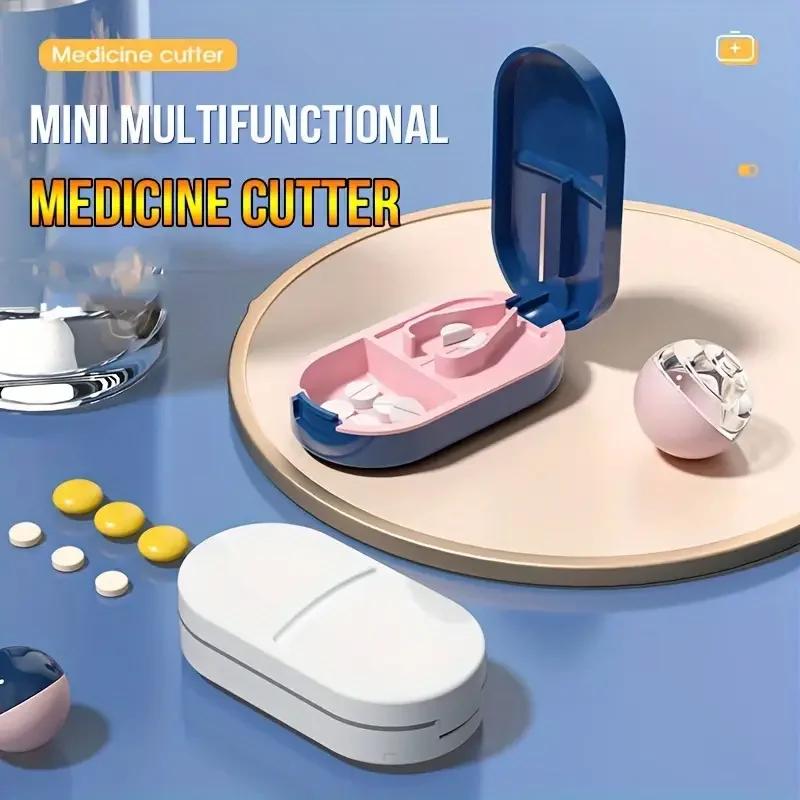 Compact Portable Pill Cutter Integrating Storage Box Adjustable Pill Splitting Crushing Function and Durable Steel Cutting Blade